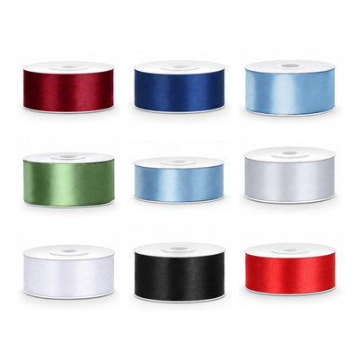Satinbandspaket – Färgsortiment 25 mm – 9 rullar – hela paketet