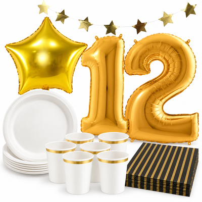 12-årskalas, Hollywoodtema – stjärnor och guld, kalaspaket, 6 gäster – samlat paketinnehåll