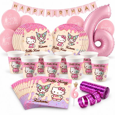 Hello Kitty & Kuromi – 6-årskalas – kalaspaket för 8 gäster – paketets produkter