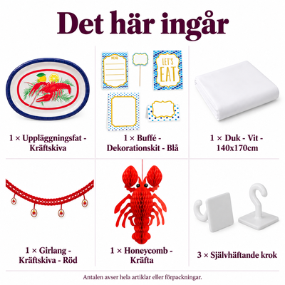 Fyra kräftfat på buffé – märk maten och rama in väggen – innehåll och antal