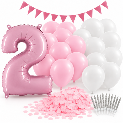 2-årskalas, dekorationspaket, Rosa – samlat paketinnehåll