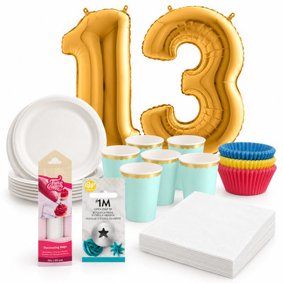 13-årskalas, Bakkalas – dekorera cupcakes, kalaspaket, 6 gäster – samlat paketinnehåll