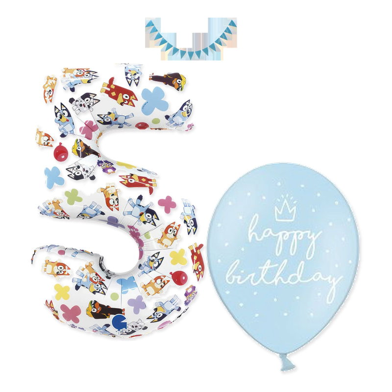 Bluey – 5-årskalas – ballong- och dekorationspaket