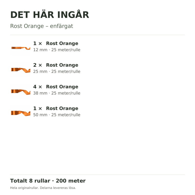 Det här ingår – Satinbandspaket – Rost Orange – 8 rullar