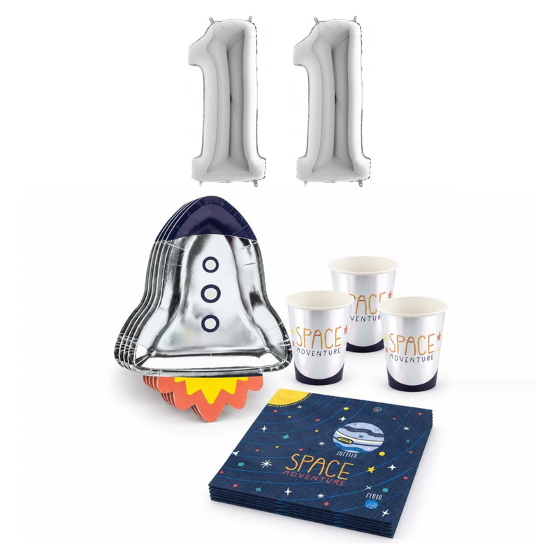 11-årskalas, Rymdkalas, kalaspaket, 6 gäster – sammansatt bild av paketets produkter