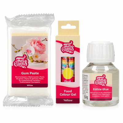 Produktöversikt: Vita och gula sockerblommor att forma för hand