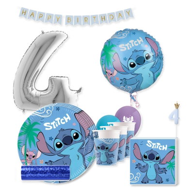 Stitch & Angel – 4-årskalas – kalaspaket för 8 gäster – samlat paketinnehåll
