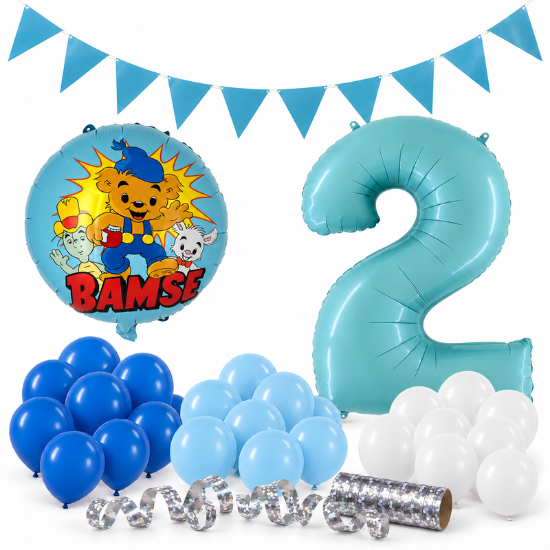 Bamse 2 år – dekorationspaket Blå – paketets produkter