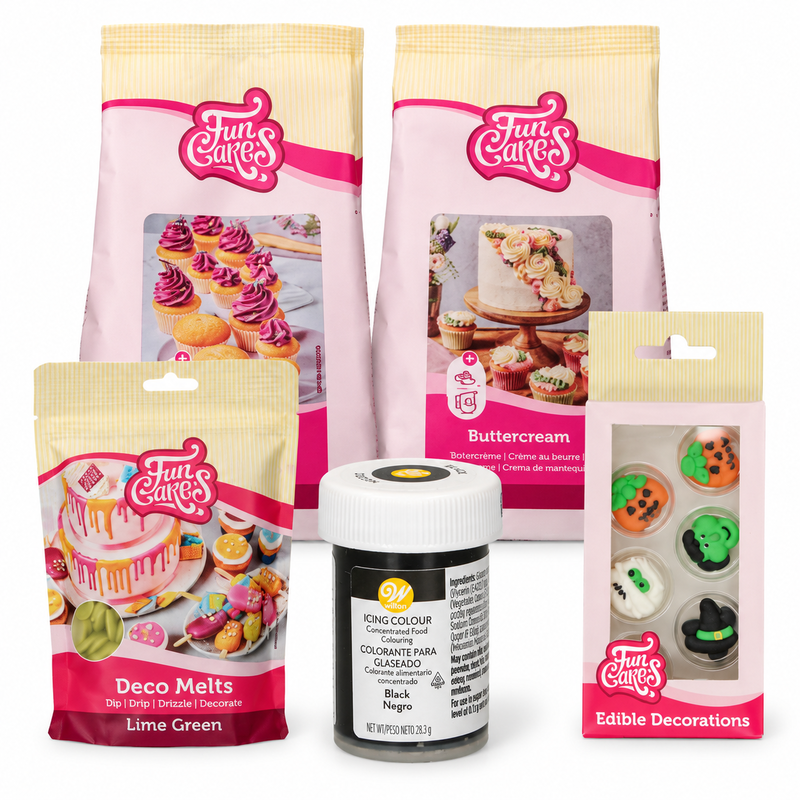 Häxgrytor av cupcakes med limegrönt dropp
