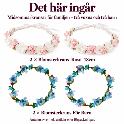 Midsommarkransar för familjen – två vuxna och två barn – innehåll och antal