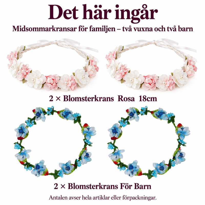 Midsommarkransar för familjen – två vuxna och två barn – innehåll och antal