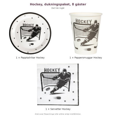Hockey, dukningspaket, 8 gäster – innehåll och antal förpackningar