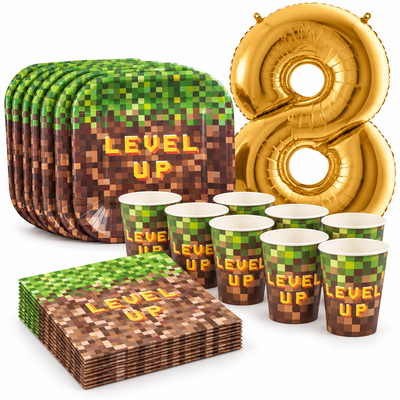 8-årskalas, Minecraft-kalas, kalaspaket, 8 gäster – samlat paketinnehåll