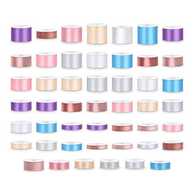 Satinbandspaket – Lavendel och silver – Maxi – 48 rullar – hela paketet