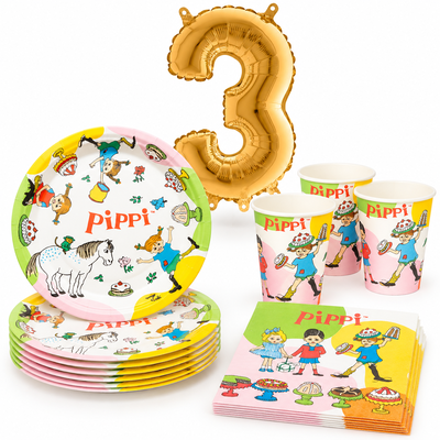3-årskalas, Pippi Långstrump, kalaspaket, 8 gäster – paketets innehåll