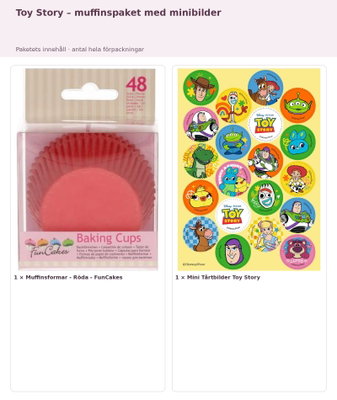 Toy Story – muffinspaket för 20 muffins med minibilder – innehåll och antal