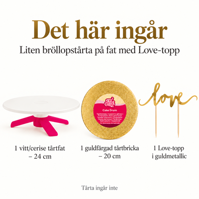 Det här ingår – Liten bröllopstårta på fat med Love-topp