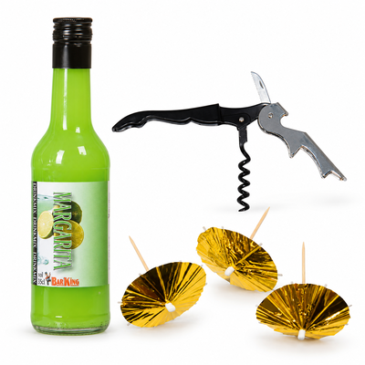Margarita med citrusgarnityr – drinkmix, barkniv och guldparaplyer