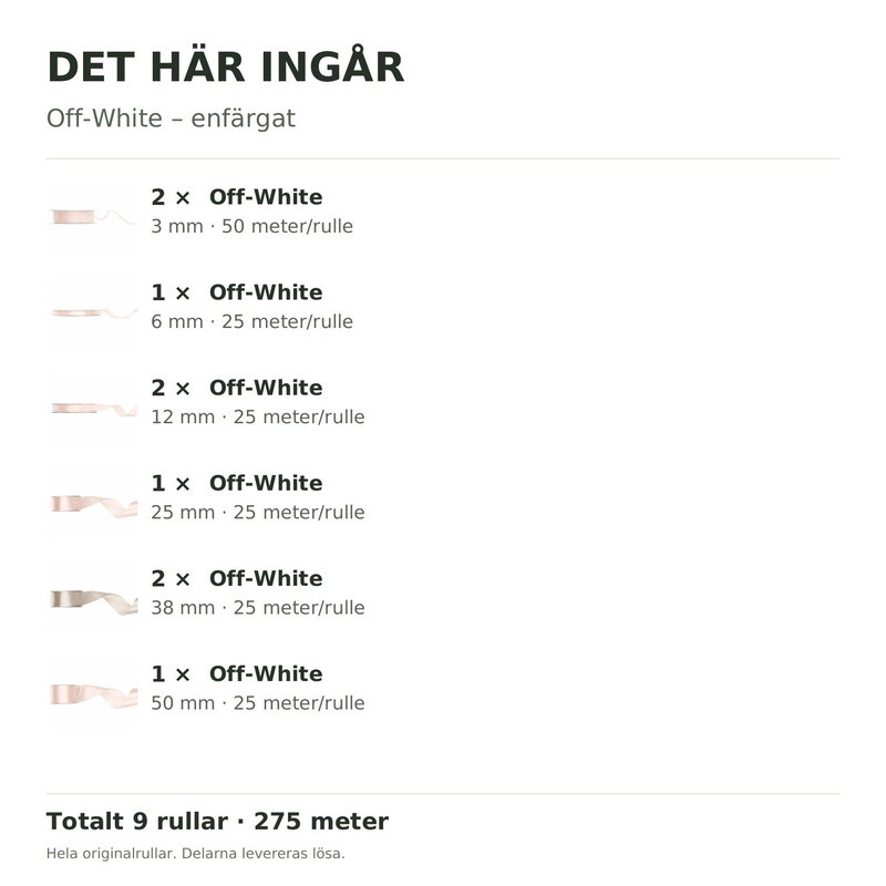 Det här ingår – Satinbandspaket – Off-White – 9 rullar