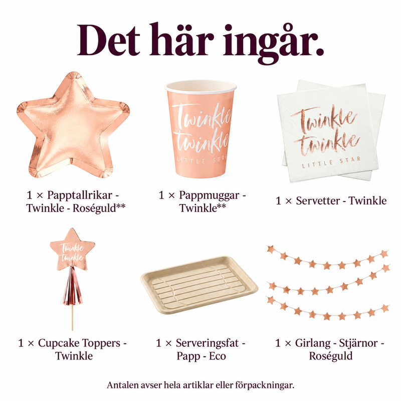 Twinkle – cupcakefika för åtta med roséguld och små stjärnor