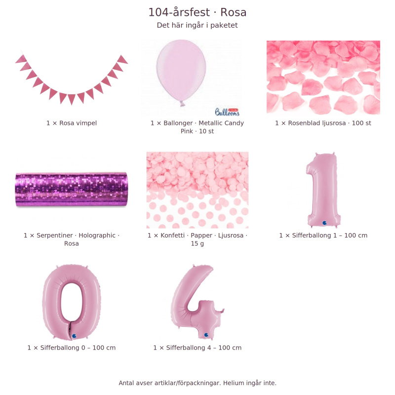 104-års festpaket, Rosa, Stor – innehåll och antal förpackningar