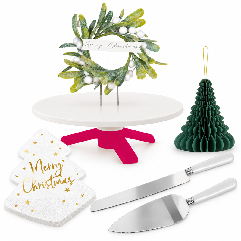 Adventstårtans serveringsbord – mistel och gröna granar