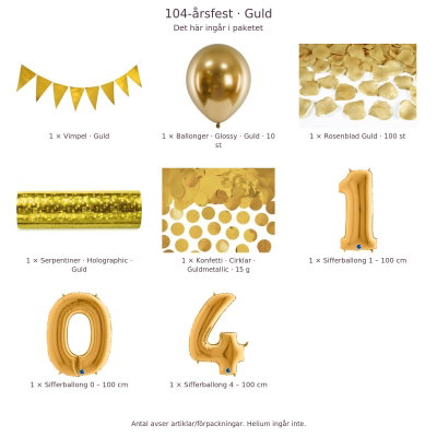 104-års festpaket, Guld, Stor – innehåll och antal förpackningar