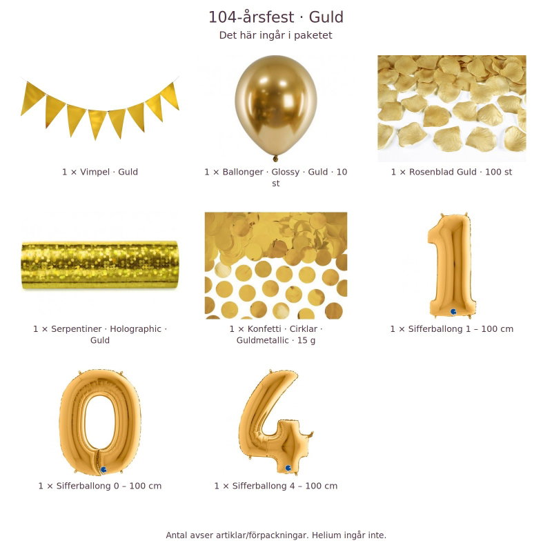 104-års festpaket, Guld, Stor – innehåll och antal förpackningar