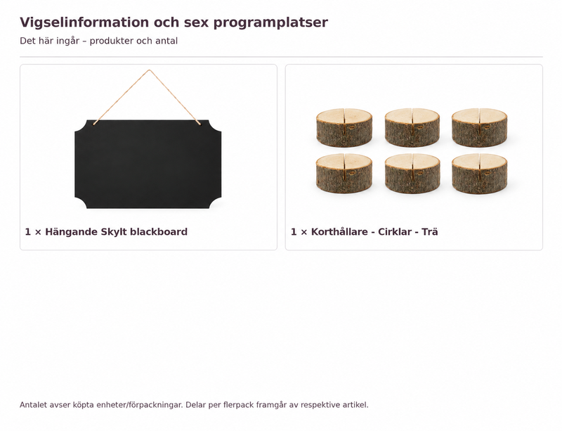 Innehåll och antal: Vigselinformation och sex programplatser