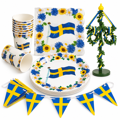 Midsommarlunch för åtta – bordet samlat kring stången