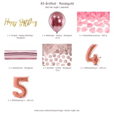 45-års festpaket, Roséguld, Stor – innehåll och antal förpackningar