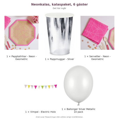 Neonkalas, kalaspaket, 6 gäster – innehåll och antal förpackningar