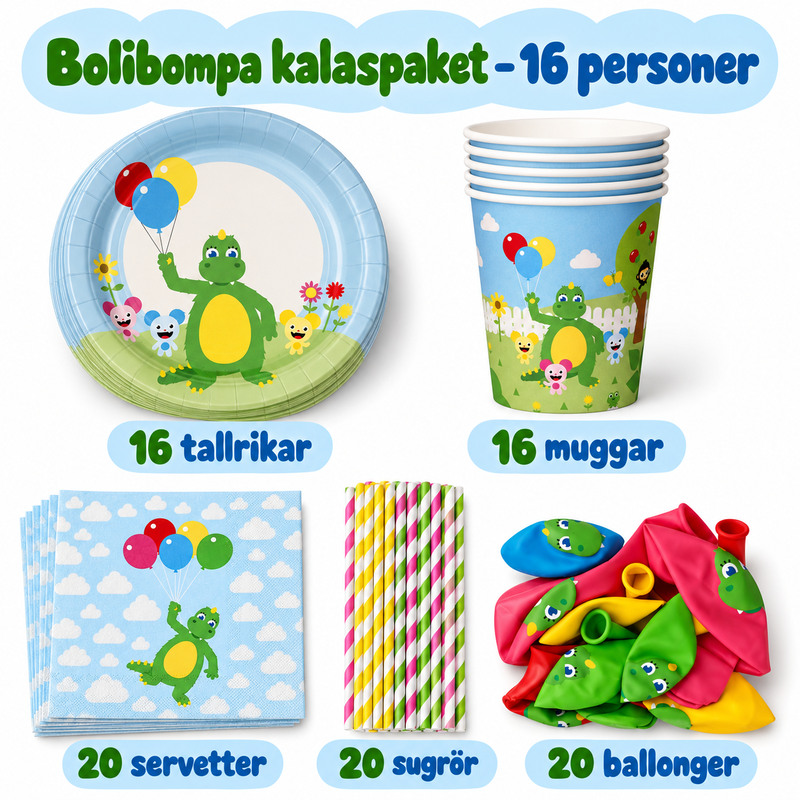 Bolibompa kalaspaket – 16 personer – innehåll och antal
