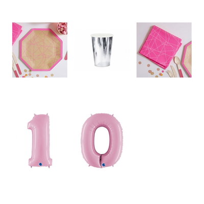 10-årskalas, Neonkalas, kalaspaket, 6 gäster – paketets produkter med sifferballong 100 cm