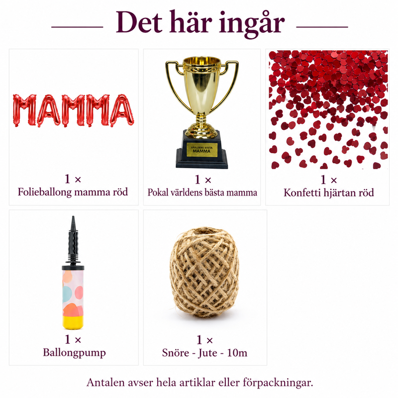 Det här ingår i Mammas hedersplats – luftfylld hälsning och pokal