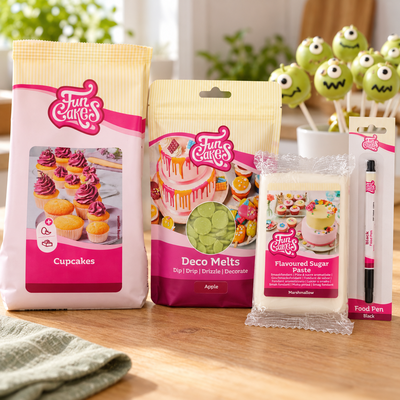 Miljöbild: Gröna äppelmonster – cake pops med handritade ansikten
