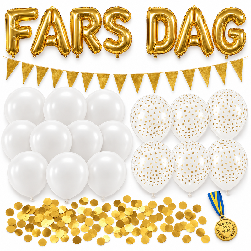 FARS DAG – dekorationspaket till fars dag – vitt & guld