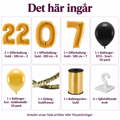 Nyår 2027 – årtalsvägg i guld – innehåll och antal
