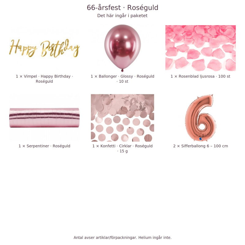 66-års festpaket, Roséguld, Stor – innehåll och antal förpackningar