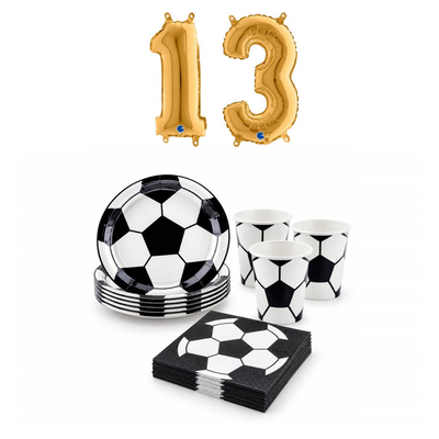 13-årskalas, Fotboll, kalaspaket, 6 gäster – sammansatt bild av paketets produkter