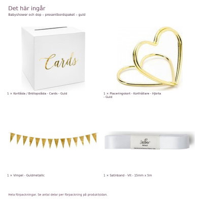 Babyshower och dop – presentbordspaket – guld – innehåll och antal förpackningar