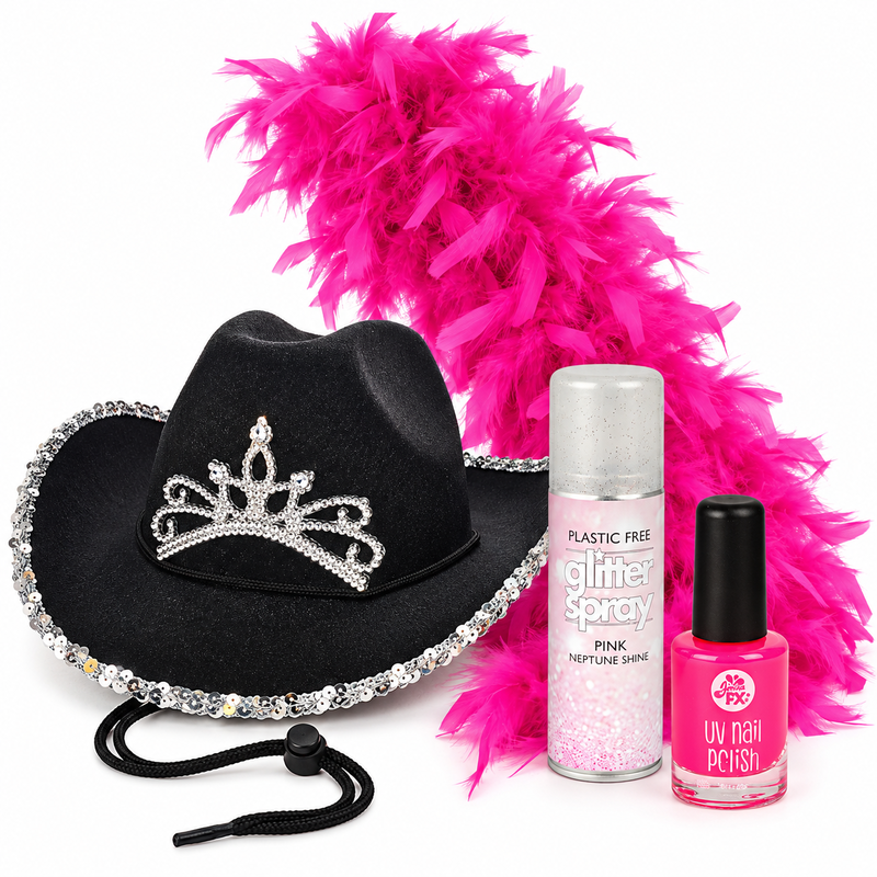 Cowboycabaret – vuxenhatt med glitter, rosa boa och festfinish