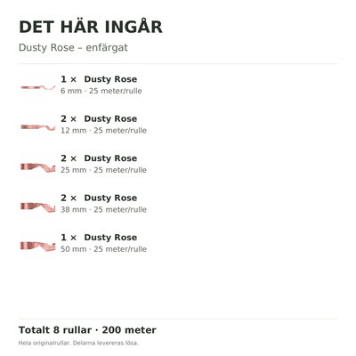 Det här ingår – Satinbandspaket – Dusty Rose – 8 rullar