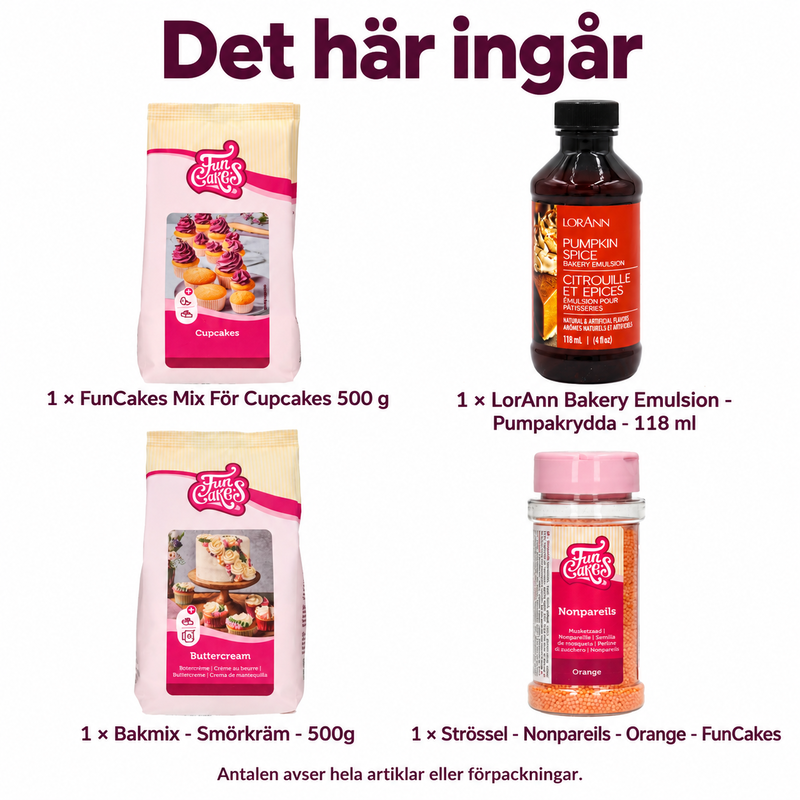 Det här ingår: Pumpakryddad höstkaka med vaniljkräm och orange crunch