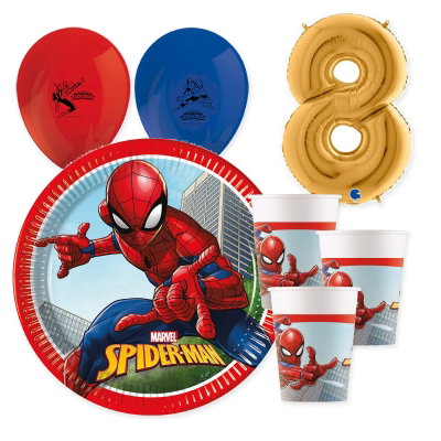 8-årskalas, Spiderman, kalaspaket, 8 gäster – samlad paketbild