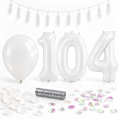 104-års festpaket, Vitt, Stor – paketets dekorationer på vit bakgrund