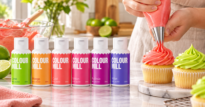 Colour Mill Tropical-palett med sex färger och cupcakes – användningsbild
