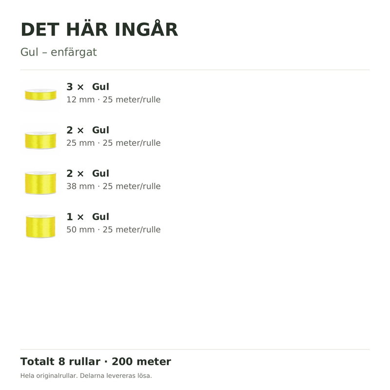Det här ingår – Satinbandspaket – Gul – 8 rullar