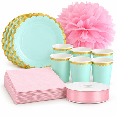 Dop flicka – mint och rosa – fikapaket, 6 gäster – samlat paketinnehåll