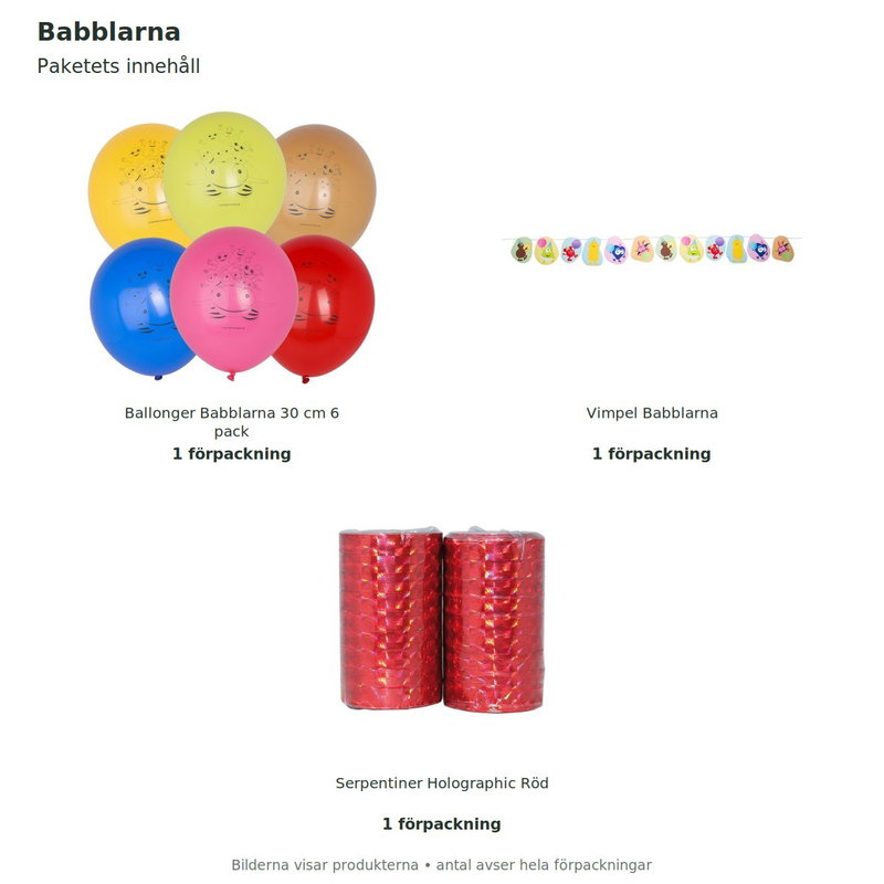 Babblarna – dekorationspaket utan ålder – innehåll och antal